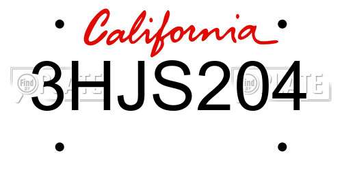 3HJS204 California License Plate