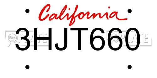 3HJT660 California License Plate
