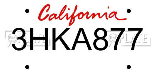 3HKA877 California License Plate