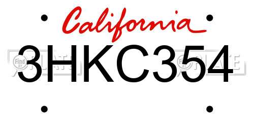 3HKC354 California License Plate