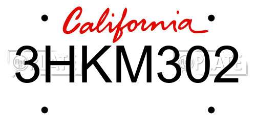 3HKM302 California License Plate