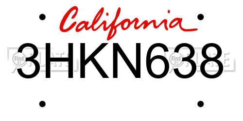 3HKN638 California License Plate