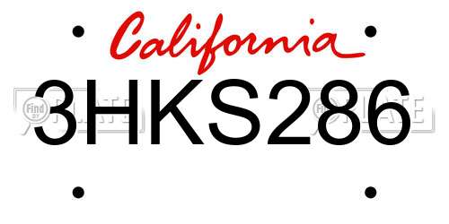 3HKS286 California License Plate