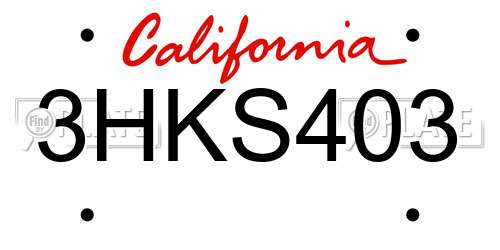 3HKS403 California License Plate