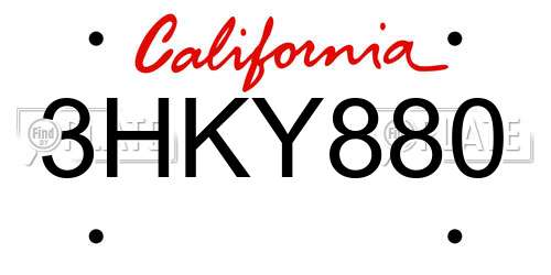 3HKY880 California License Plate