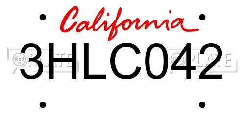 3HLC042 California License Plate