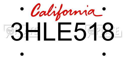 3HLE518 California License Plate
