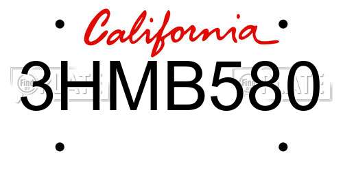3HMB580 California License Plate