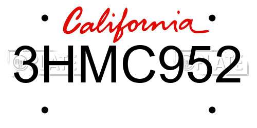 3HMC952 California License Plate