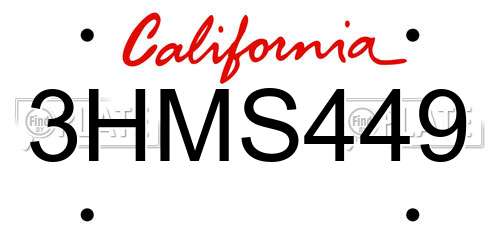 3HMS449 California License Plate