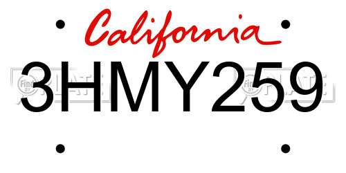 3HMY259 California License Plate