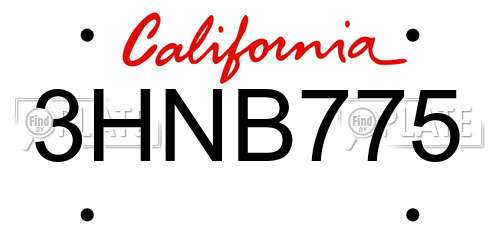 3HNB775 California License Plate