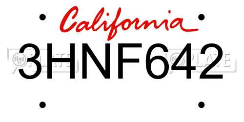 3HNF642 California License Plate