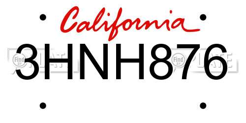 3HNH876 California License Plate