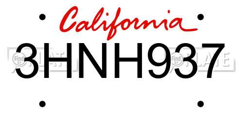 3HNH937 California License Plate