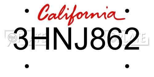 3HNJ862 California License Plate