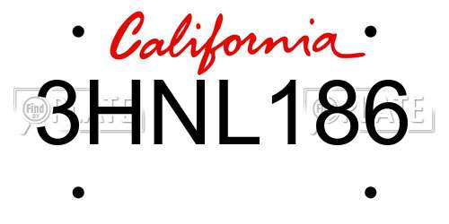 3HNL186 California License Plate