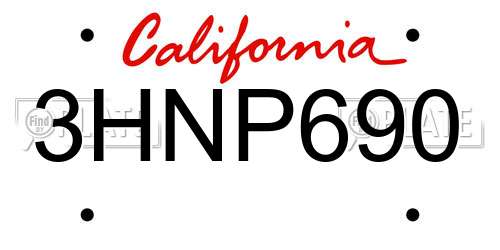 3HNP690 California License Plate