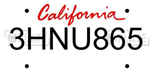 3HNU865 California License Plate