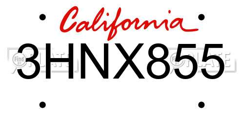 3HNX855 California License Plate