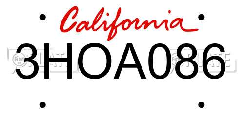 3HOA086 California License Plate