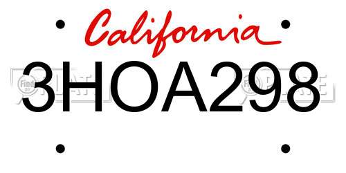3HOA298 California License Plate