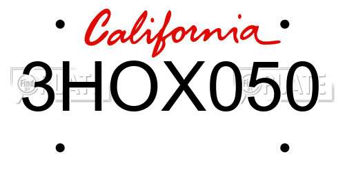 3HOX050 California License Plate
