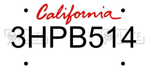 3HPB514 California License Plate