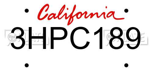 3HPC189 California License Plate