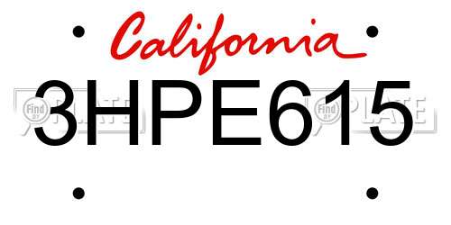 3HPE615 California License Plate