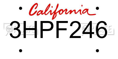 3HPF246 California License Plate