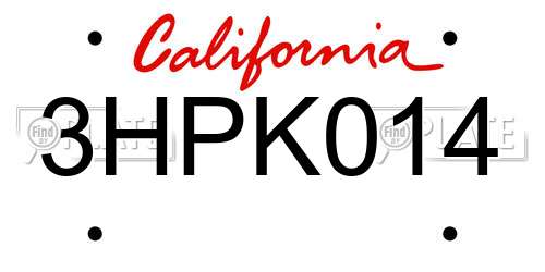 3HPK014 California License Plate