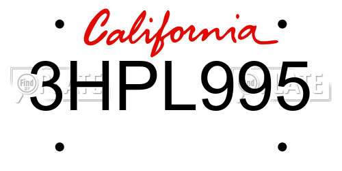 3HPL995 California License Plate