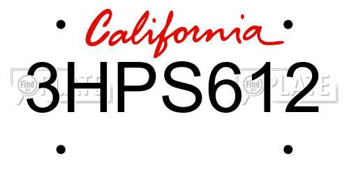 3HPS612 California License Plate