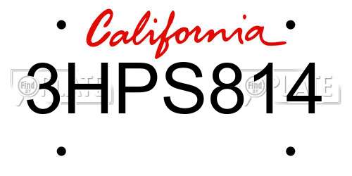 3HPS814 California License Plate