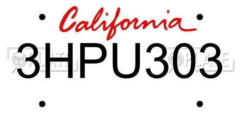 3HPU303 California License Plate
