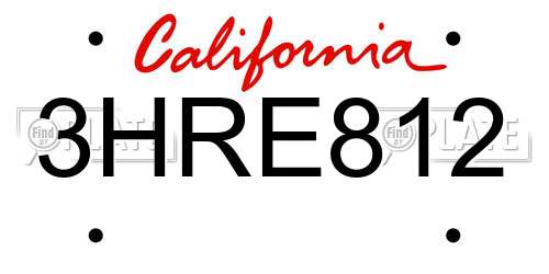 3HRE812 California License Plate