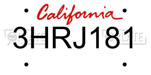 3HRJ181 California License Plate