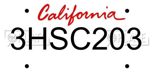 3HSC203 California License Plate