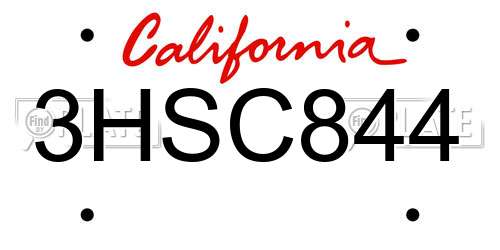 3HSC844 California License Plate