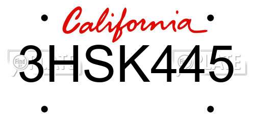 3HSK445 California License Plate