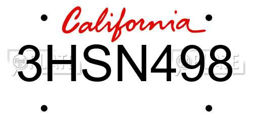 3HSN498 California License Plate