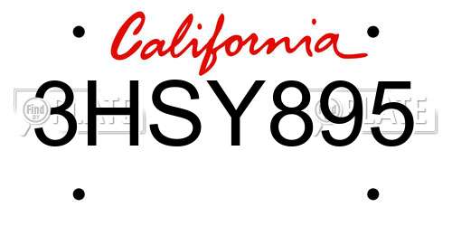 3HSY895 California License Plate