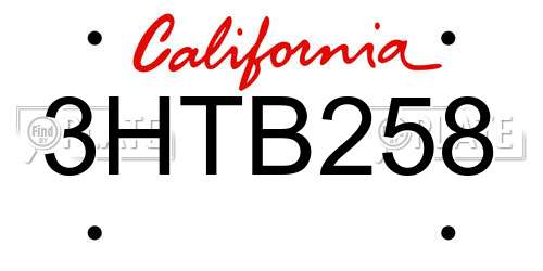 3HTB258 California License Plate