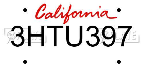 3HTU397 California License Plate
