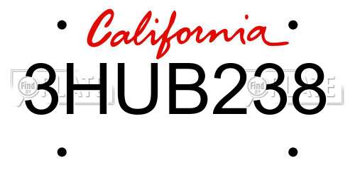 3HUB238 California License Plate