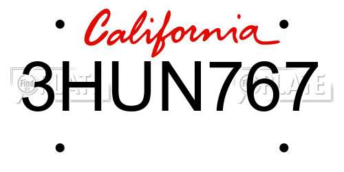 3HUN767 California License Plate
