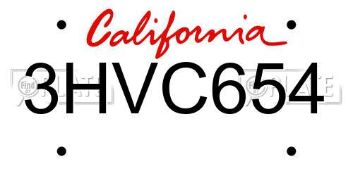 3HVC654 California License Plate