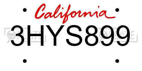 3HYS899 California License Plate