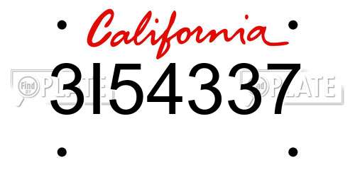 3I54337 California License Plate